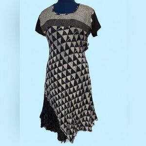 Art-to-Wear Lagenlook Geometric Asymmetrical Mixed Media Patchwork Midi Dress